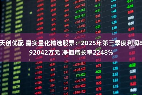 天创优配 嘉实量化精选股票:2025年第三季度利润892042万元 净值增长率2248%